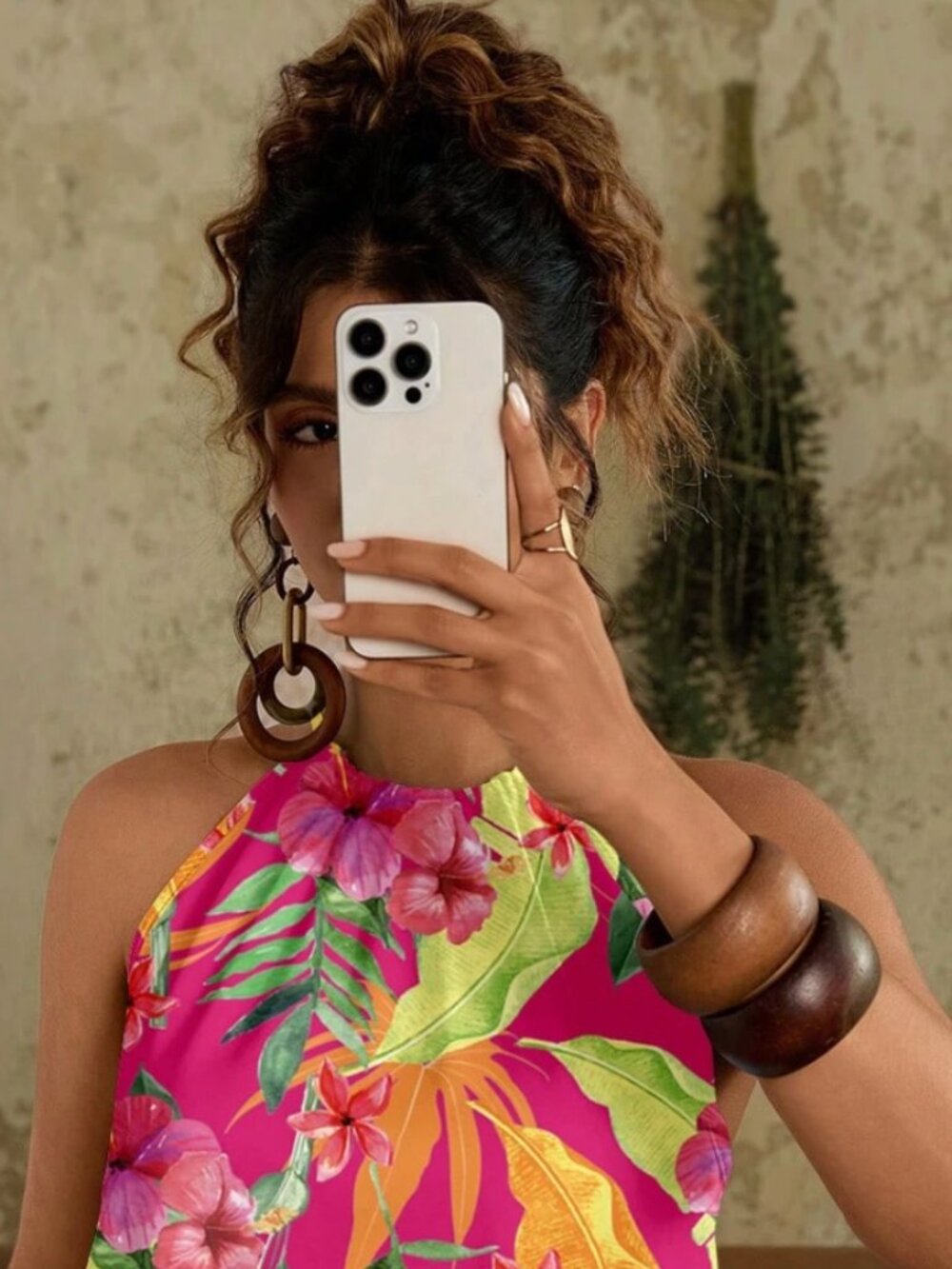 Tropical Print Halter Top w/Handkerchief Hem - Picture 6 of 7